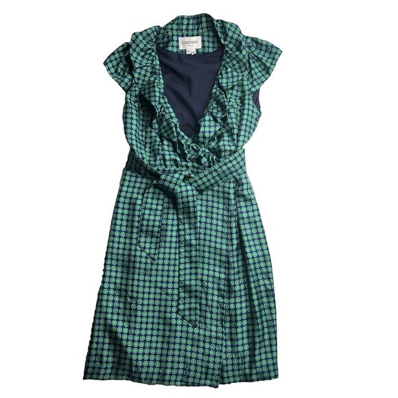 Elizabeth McKay Dresses & Skirts - Elizabeth McKay Dress Green & Blue Silk Circle Print Wrap Around sz‎ 6